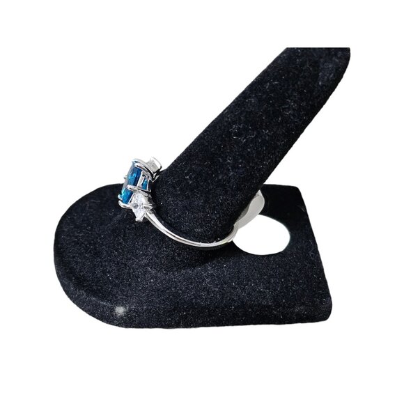 Silver Tone London Blue Topaz Hexagon Diamante CZ Ring New Size 9 - Picture 4 of 7